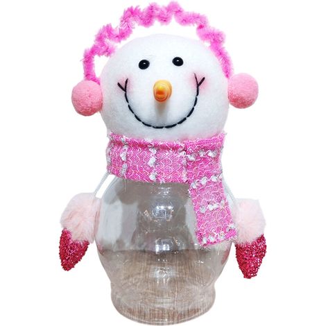 Barattolo per caramelle rosa a forma di Babbo Natale e pupazzo di neve