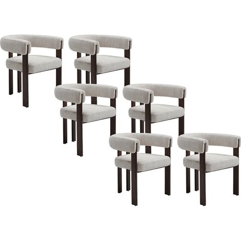 Lot de 6 chaises en tissu texturé et métal effet bois - Beige et naturel foncé - VOLOSKA (1/5)