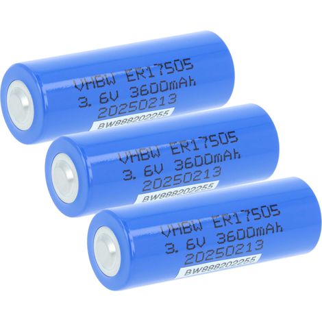 vhbw 3x ER17505 / SB-A01 (Size A) / LS17500 / ER17/50 Special Batteries - Primary Batterie (3600 mAh, 3.6 V, Li-MnO2)