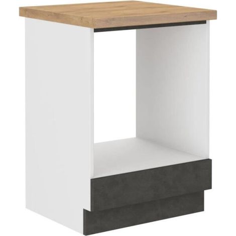 Meuble bas pour four encastrable avec plan de travail – Gris mat – L 60 x P 51,6 x H 85 cm – Bois et panneaux de particules