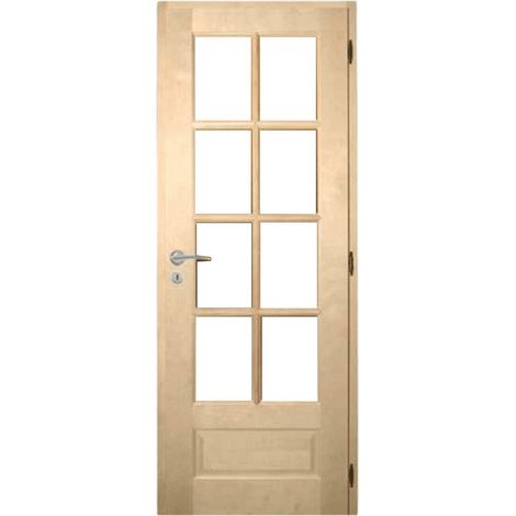 Porte nue sans cadre en bois bouleau 83 cm – 8 carreaux – Traverse droite à recouvrement – Pour espaces intérieurs – Reivilo