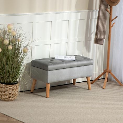 Banco con almacenaje tapizado 80x35x40 cm gris OKMYHOME (1/4)