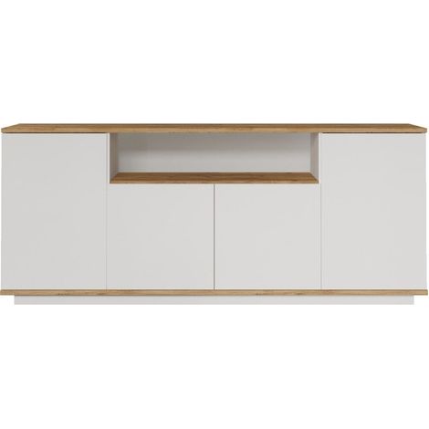 Aparador 4 puertas, 1 nicho abierto en el medio decorado en madera de pino y blanco L180 cm (1/5)