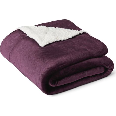 Couverture Jeté de Canapé Réversible en Sherpa, 127 x 152 cm, Prune (1/5)