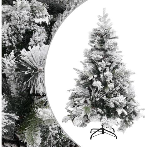 Árbol de Navidad con nieve flocada y piñas PVC y PE 150 cm vidaXL (1/5)