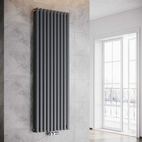 SONNI Radiador de Vertical Ovalado Antracita Radiador Centro Conexión Doble Capa Con válvula termostática 1800x593mm (1/5)
