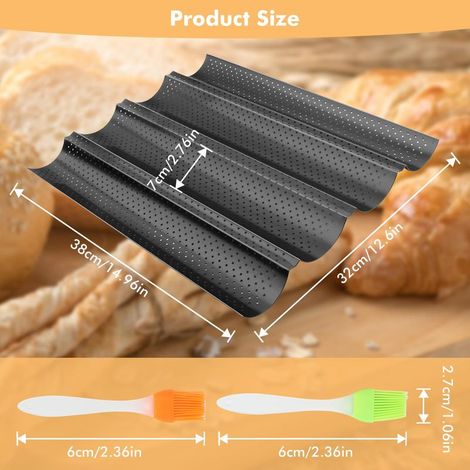 Französische Baguetteform mit 4 Mulden - Perforierte, antihaftbeschichtete Brotbackform aus Stahl, 38 x 32 cm - Backform (1/4)