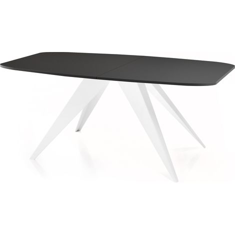 Ausziehbarer Esstisch im Loft-Stil - Industrieller Tisch mit Weißen Metallbeinen - Modernes Design für Wohnzimmer - 160 cm Ausziehbar auf 200 cm - Schwarz