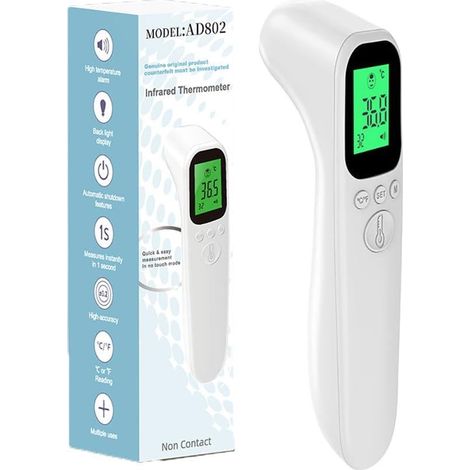 Thermomètre Frontal Sans Contact, Thermomètre Frontal pour Adultes et Enfants, Rechargeable, Lecture Instantanée, Alerte Fièvre, Mémoire, °C/°F (1/5)