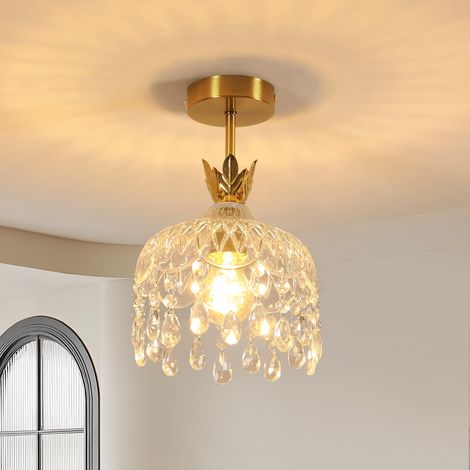 Plafonnier Doré en Cristal, Lustre Couloir Moderne E27, Or (1/5)