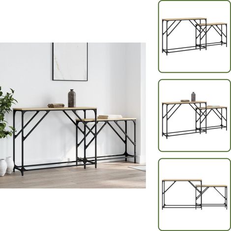 The Living Store Tables console gigognes 2 pcs chêne sonoma bois d'ingénierie - Table Basse - Meuble D'intérieur - Table D'appoint - Ensemble De Tables - Design Industriel (1/5)