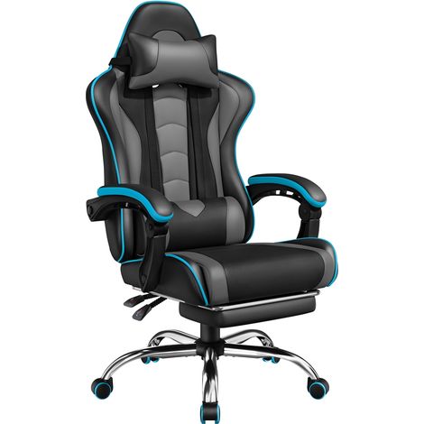 Homevive Silla de Oficina Ergonómica Silla Gaming con Reposapiés Ruedas y Soporte Lumbar Capacidad MAX 150 KG Negro/Gris
