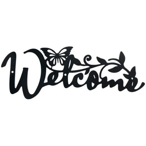 royaluxe-Welcome Papillon Décoration Murale en Métal, Noir Tenture Décor Silhouette Mur Art pour la Maison Chambre Salon Salle de Bains Cuisine Bureau Jardin Hôtel Décoration Murale, 11x30 cm