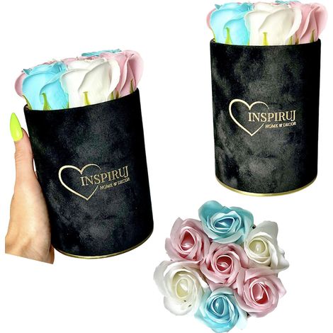 Flowerbox Inspiruj - Scatola nera con rose di sapone - n. 13 Mix blu e rosa (1/5)