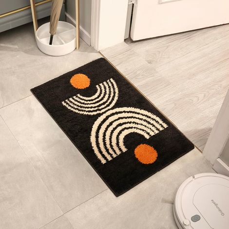 Tapis de salle de bain bohème, 40,64 cm x 60,96 cm, tapis de salle de bain, tapis de salle de bain noir antidérapant, petit tapis de salle de bain lavable, tapis de sol de salle de bain, tapis de douc (1/5)