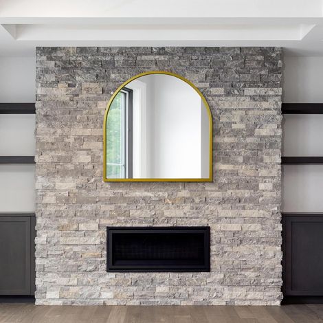 Grand Miroir Mural Moderne en métal doré arqué : 100 x 100 cm – Convient pour Chambre à Coucher, Salon, Dressing et espaces de Vie. (1/5)