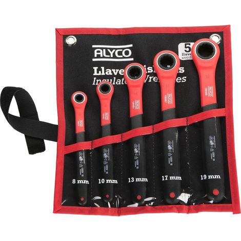 Juego de 5 llaves de carraca aisladas VDE 8-19 mm en bolsa de nylon ALYCO