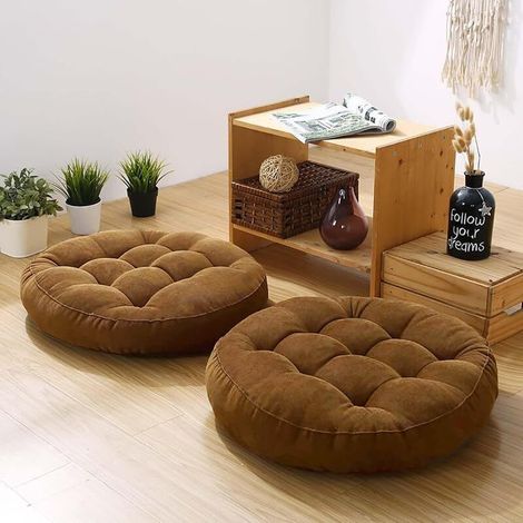Set de tapis de méditation, 2 grands tapis ronds, adaptés aux adultes, en matière chenille, convient pour le salon, marron, longueur 16,5 pouces x largeur 16,5 pouces x hauteur 3 pouces