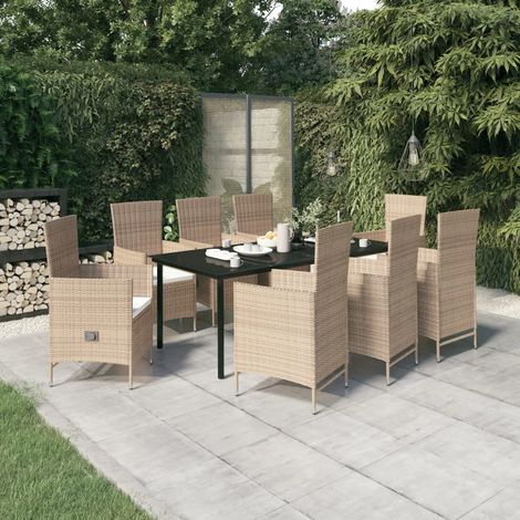 FIMEI Ensemble de salle à manger de jardin avec coussins 9 pcs Beige (1/5)