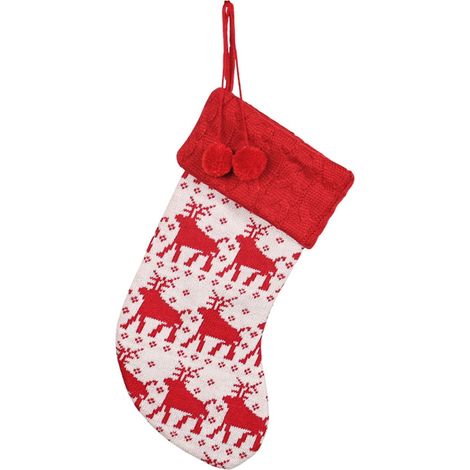 Chaussette De Noël - Tricotée En Polyester - 39 X 23 Cm - Pour Décoration De Cheminée Arbre Ou Mur - Lot De 1 (1/5)