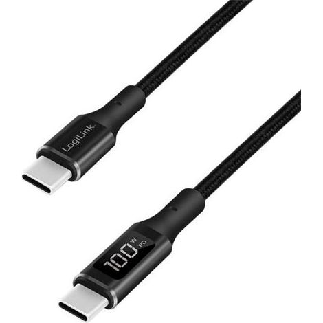 Cable USB-C de carga rápida de 240 W y 1 m, LogiLink PD 3.1, OLED, certificación E-Mark, color negro. (1/4)