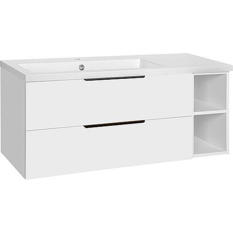 Meuble sous-vasque + vasque  en fonte minérale LOSSA 2 tiroirs,1 élément bas ouvert blanc mat (1/4)