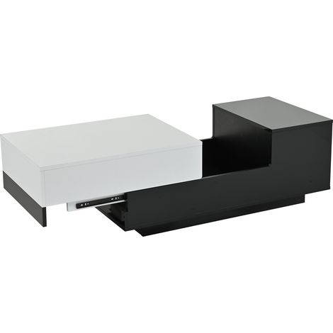 Mesa de centro brillante 100 x 50 x 38 cm con 2 cajones, hueco lateral, blanco y negro MODENUIT (1/5)
