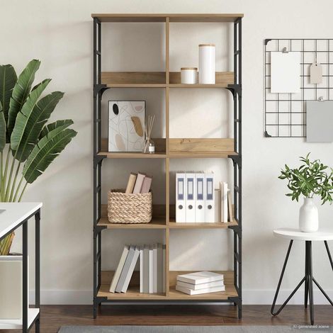 vidaXL Étagère 4 niveaux 78,5 x 33 x 153 cm métal PB Chêne artisanal (1/5)