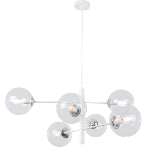 SUSPENSION VICENZA BLANC-CHROME 6 PLAQUES CLAIR LAMPE E14 (1/5)