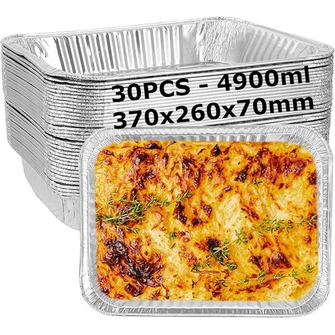Aluminium Trays 5000 ml Disposable Trays 370 x 260 x 70 mm Disposable Aluminium Dish for Oven Barbecue Freezing Roasts Vegetables Buffet Catering Parties (1/4)