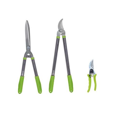 Ribimex – Lot de 3 outils de jardinage coupants – Sécateur 8" pour coupe précise – Cisaille haies 550 mm pour haies tendres – Coupe-branches 580 mm pour bois dur