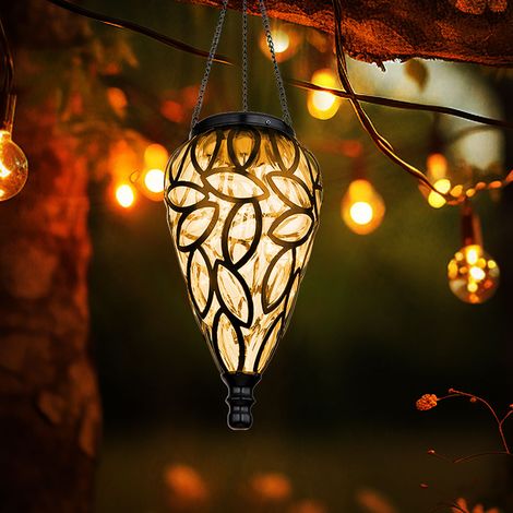Lampada a sospensione lampada solare decorazione da giardino lampada da esterno lampada a sospensione solare a LED, design a goccia, metallo nero, plastica trasparente, 16x LED, PxA 13,5 x 50 cm (1/5)