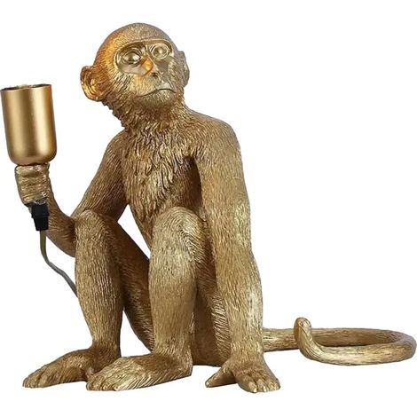 Lampe de table singe en résine style industriel, E27, dorée