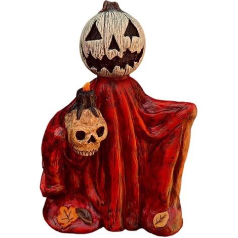 Zaubererfigur in Form eines skurrilen Kürbiskopfes für Halloween, aus Kunstharz gefertigt, zur saisonalen Heimdekoration