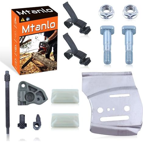 Régleur de plaque de guide-chaîne pour Husqvarna 362 365 372 371XP 385XP 390 Pièce 537046601, Plaque de guide-chaîne, Vis de réglage, Bande de protection, Goupille de guide, Écrou de guide, Clip de fi (1/5)
