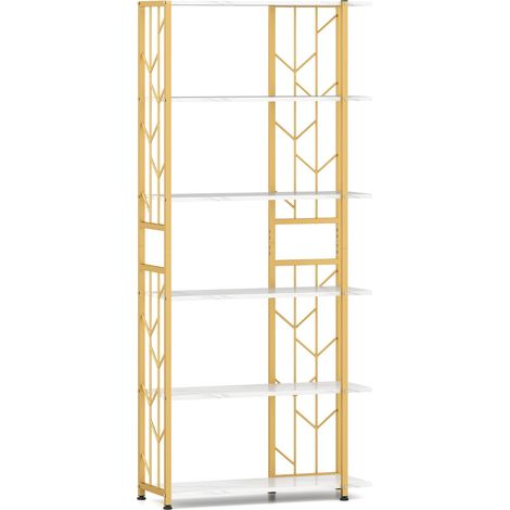 Libreria a 6 ripiani 80 x 31 x 180 cm contenimento ottimizzato stile moderno design geometrico legno precomposto bianco 200010732