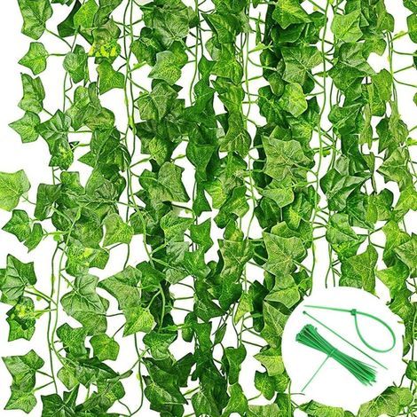 12 Pièces Artificielle Lierre Guirlandes, Plante Artificielle Faux Lierre Décoration pour Célébration, Mariage, Jardin, Intérieur,Exterieur(2.2M,Inclure Attaches Câble) (1/4)