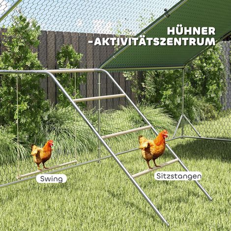 Structure de jeu en bois pour poules, espace de divertissement avec perchoirs et balançoire ajustable, 82 x 150 x 110 cm, couleur argent (1/4)