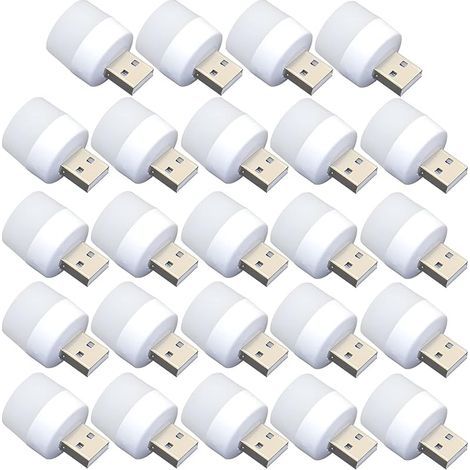 Lot de 24 mini ampoules LED USB de nuit, sans capteur de lumière, à brancher, blanc chaud, compact, idéal pour chambre, salle de bain, cuisine, voiture (lumière blanche) (1/5)