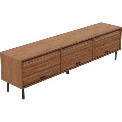 TV-Lowboard mit 3 vertikalen Schiebetüren, MDF/PB, 180x40x55 cm, Nussbaum (1/5)
