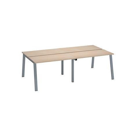 Pôle de 4 bureaux droits chêne clair L 120 x P 60 cm, piétement métal aluminium - Arch - Maxiburo
