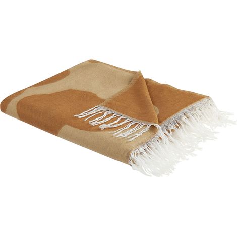 Coperta decorativa frange motivo astratto 130 x 170 cm beige e arancio Bangre (1/5)