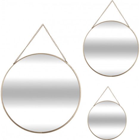 Atmosphera – Lot de 3 miroirs ronds en métal – Or – Dimensions S: 20x0,3x20cm, M: 24x0,3x24cm, L: 29x0,3x29cm – Décoration intérieure