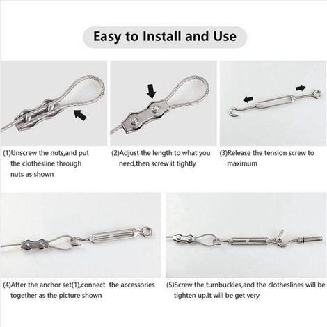 2X Corde à Vêtements Coupe-Vent Portable avec Système de Fixation de Câble En Acier Inoxydable Corde à Linge Multifonctionnelle et (1/5)