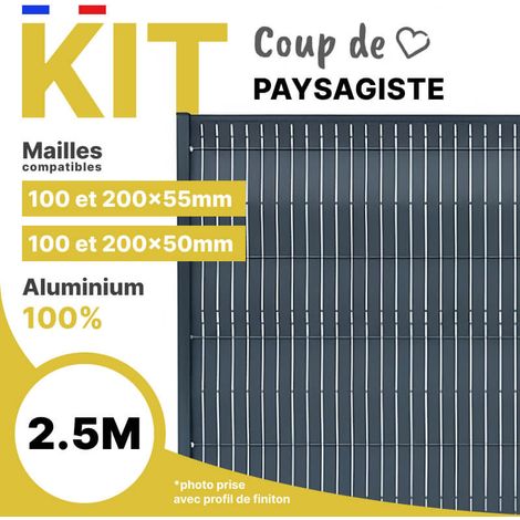 Kit lames d'occultation en aluminium pour clôture de 2,5m - Mailles de 50 à 55mm - Hauteur 1m53 - RAL7016 - ALUHOME