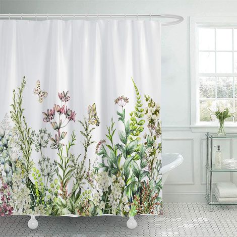 180 x 180 cm Duschvorhang mit grünem Blumenmuster, wasserdichter bedruckter Duschvorhang, inklusive 12 Haken, Badezimmeraccessoire.