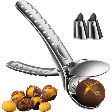 CCYKXA Chestnut Tongs, 304 Stainless Steel Chestnut Cutter, Effortless Nutcracker, Multifunctional Chestnut Opener for Chestnuts and Walnuts