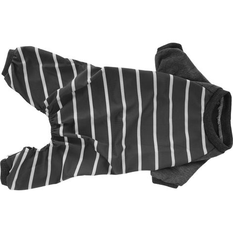Combinaison d'intérieur pour chien, vêtements doux en polyester, body à manches longues rayé, gris contrasté, taille M (SY59). (1/5)
