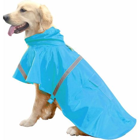 Large Dog Raincoats with Reflective Stripe Hood, Dog Rain Poncho Jacket - Dark Blue, L (1/5)