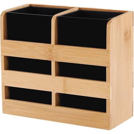 Porte-couverts en bois à 2 compartiments pour ustensiles de cuisine rustiques : couteaux, cuillères, spatules, baguettes. Étagère à (1/5)